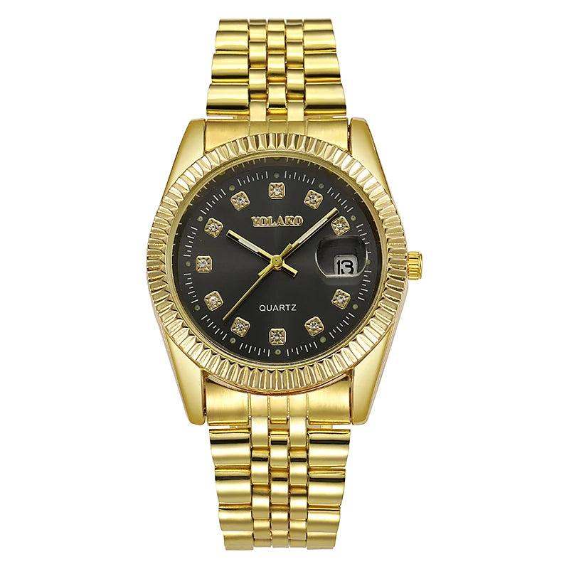 New Fashion Luxury Brand Watches Golden Full Steel Quartz Wrist Watch For Men Date Business Clock