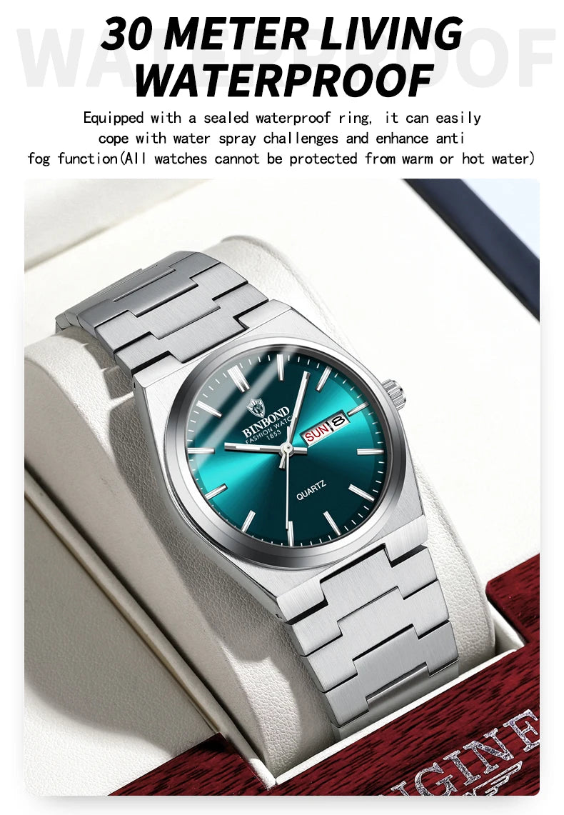 Fashion New Men Business Watch Leisure Quartz Stainless Steel Buckle Watches Waterproof Luminous Calendar Men's Watches