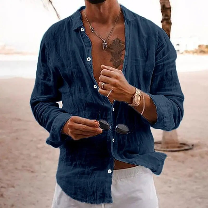 Men's Summer Shirt Cotton Linen Long