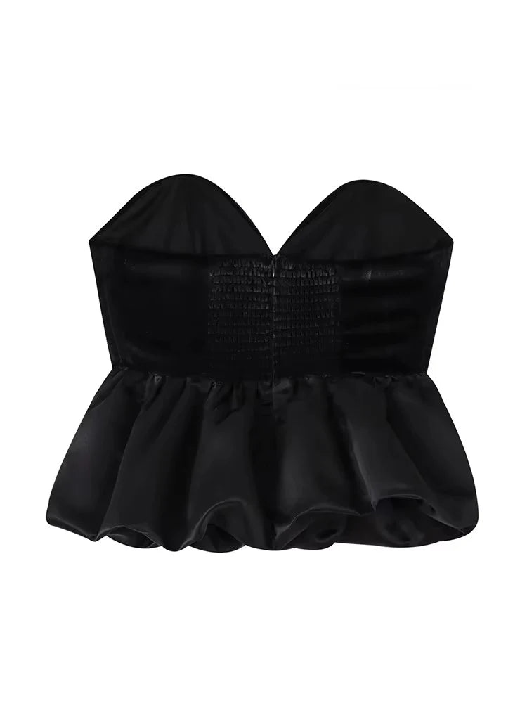 TFMLN New Velvet Women's Tops 2025 Spring Female Black Slim Sexy Splicing Harajuku Fashion Short Clothing