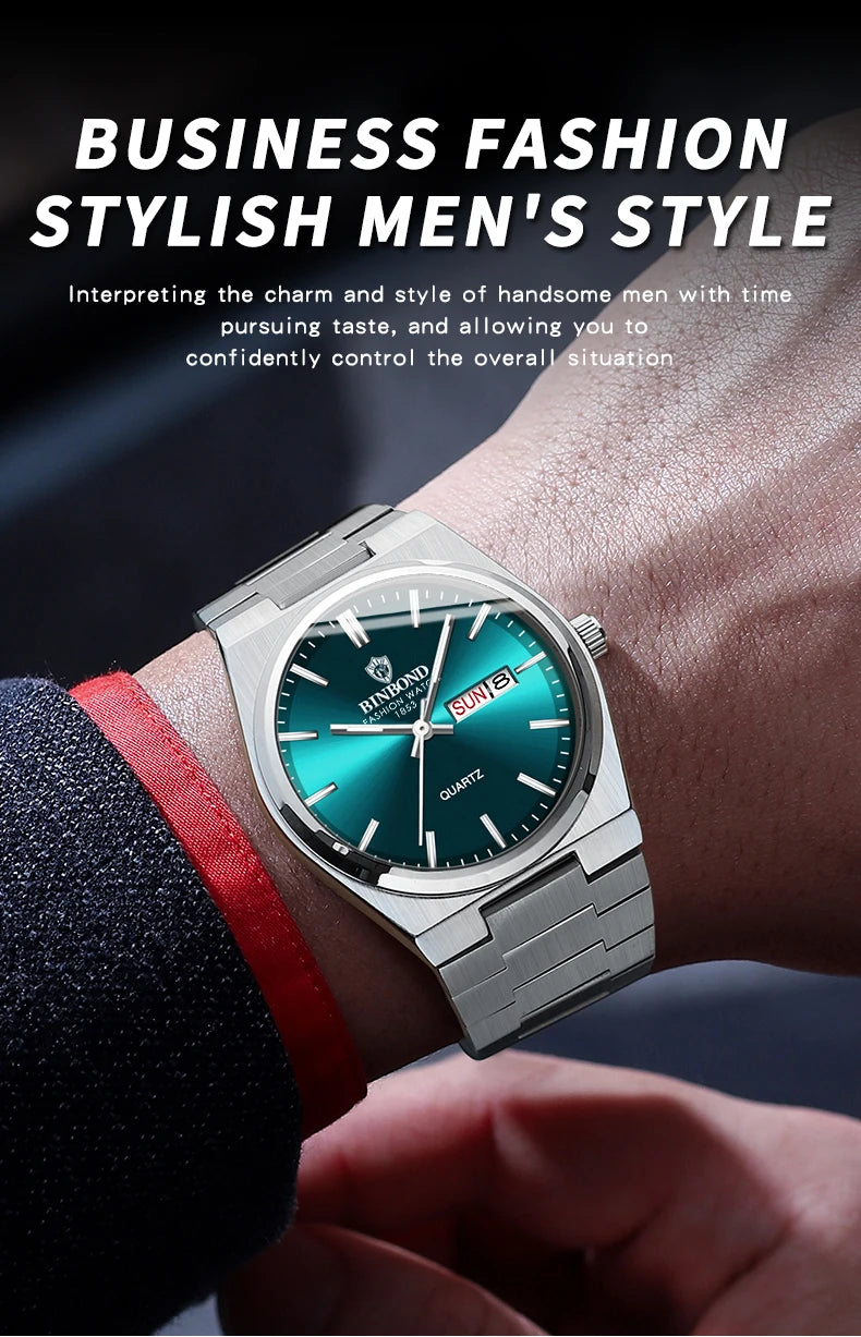 Fashion New Men Business Watch Leisure Quartz Stainless Steel Buckle Watches Waterproof Luminous Calendar Men's Watches