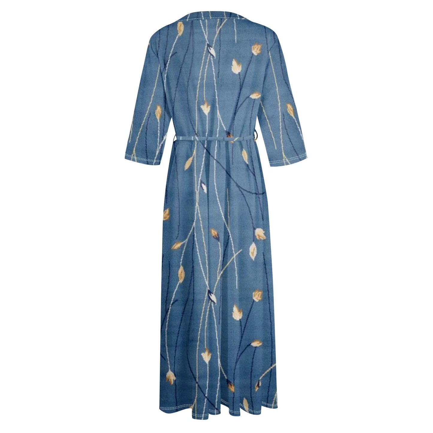 Women'S Fashion Vintage Floral Print Lapel Button Three Quarter Sleeves Strappy Dress Vestidos Verano Moda 2025 Summer Dress