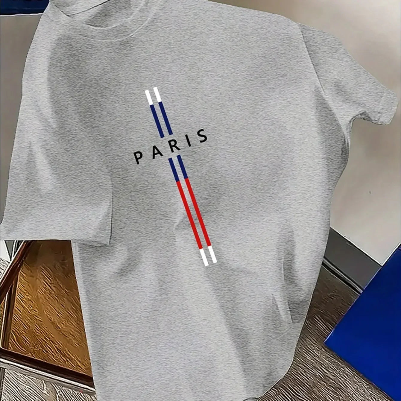 Summer Men 100% cotton fashion casual loose fit plus size Paris letter print round neck short sleeve T-shirt top