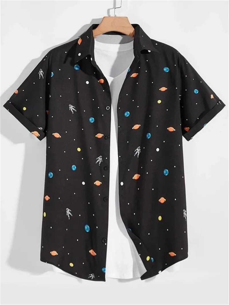 Men's Astronaut Printed Shirts 2023 Summer Short Shirt Men's