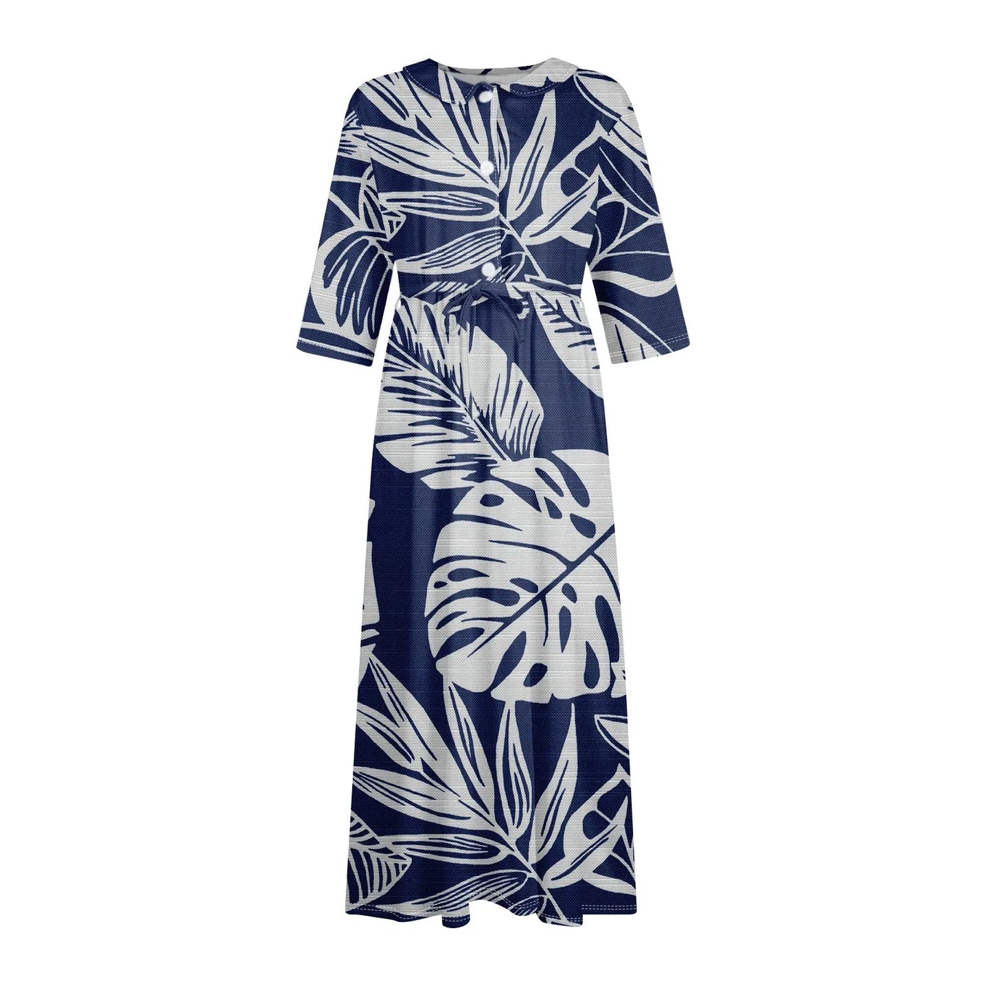 Women'S Fashion Vintage Floral Print Lapel Button Three Quarter Sleeves Strappy Dress Vestidos Verano Moda 2025 Summer Dress