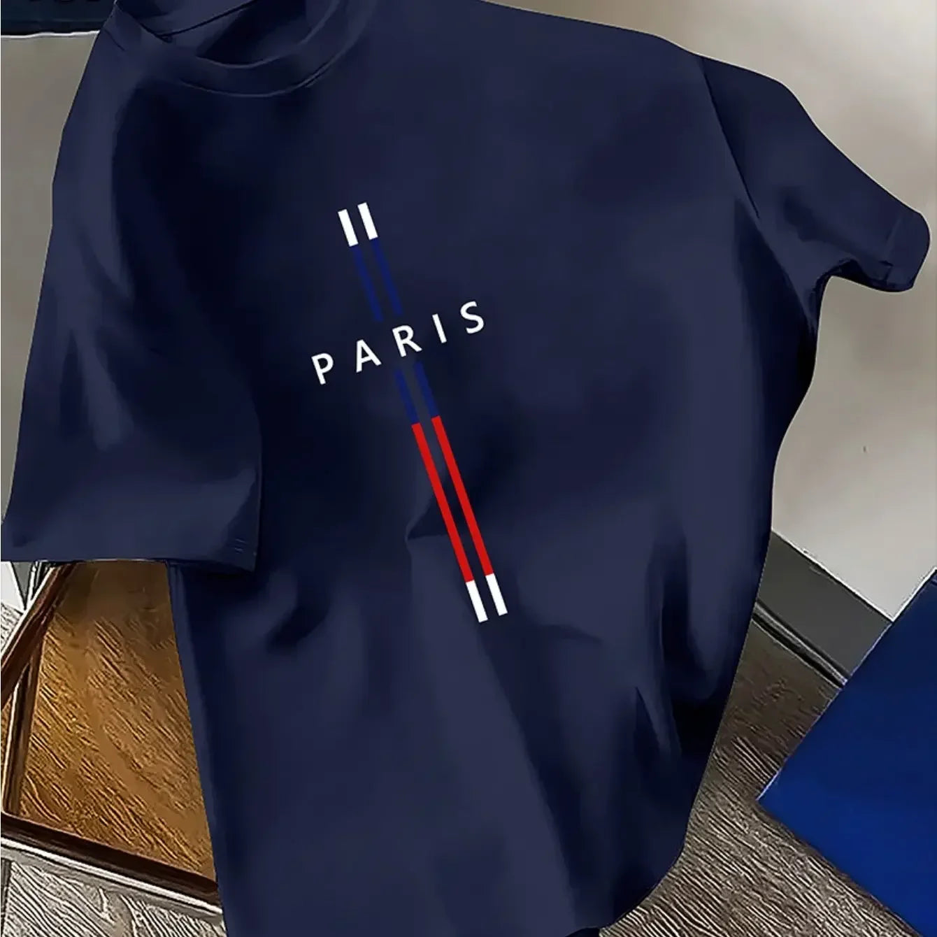 Summer Men 100% cotton fashion casual loose fit plus size Paris letter print round neck short sleeve T-shirt top