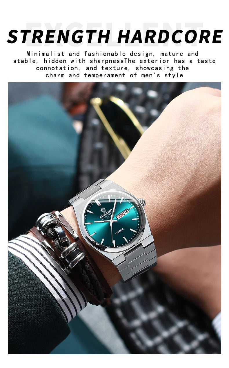 Fashion New Men Business Watch Leisure Quartz Stainless Steel Buckle Watches Waterproof Luminous Calendar Men's Watches