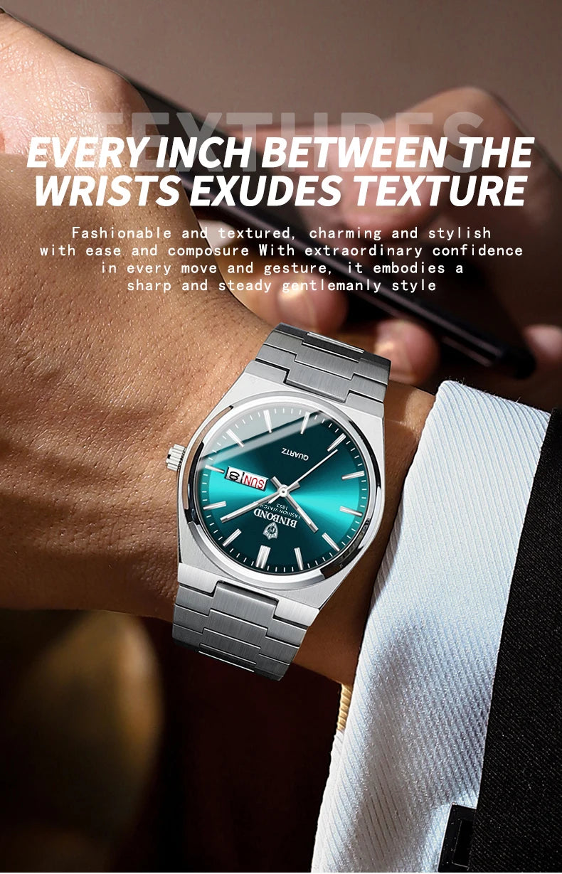 Fashion New Men Business Watch Leisure Quartz Stainless Steel Buckle Watches Waterproof Luminous Calendar Men's Watches