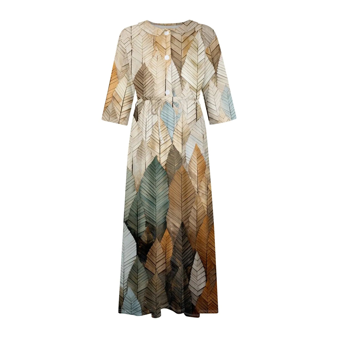 Women'S Fashion Vintage Floral Print Lapel Button Three Quarter Sleeves Strappy Dress Vestidos Verano Moda 2025 Summer Dress