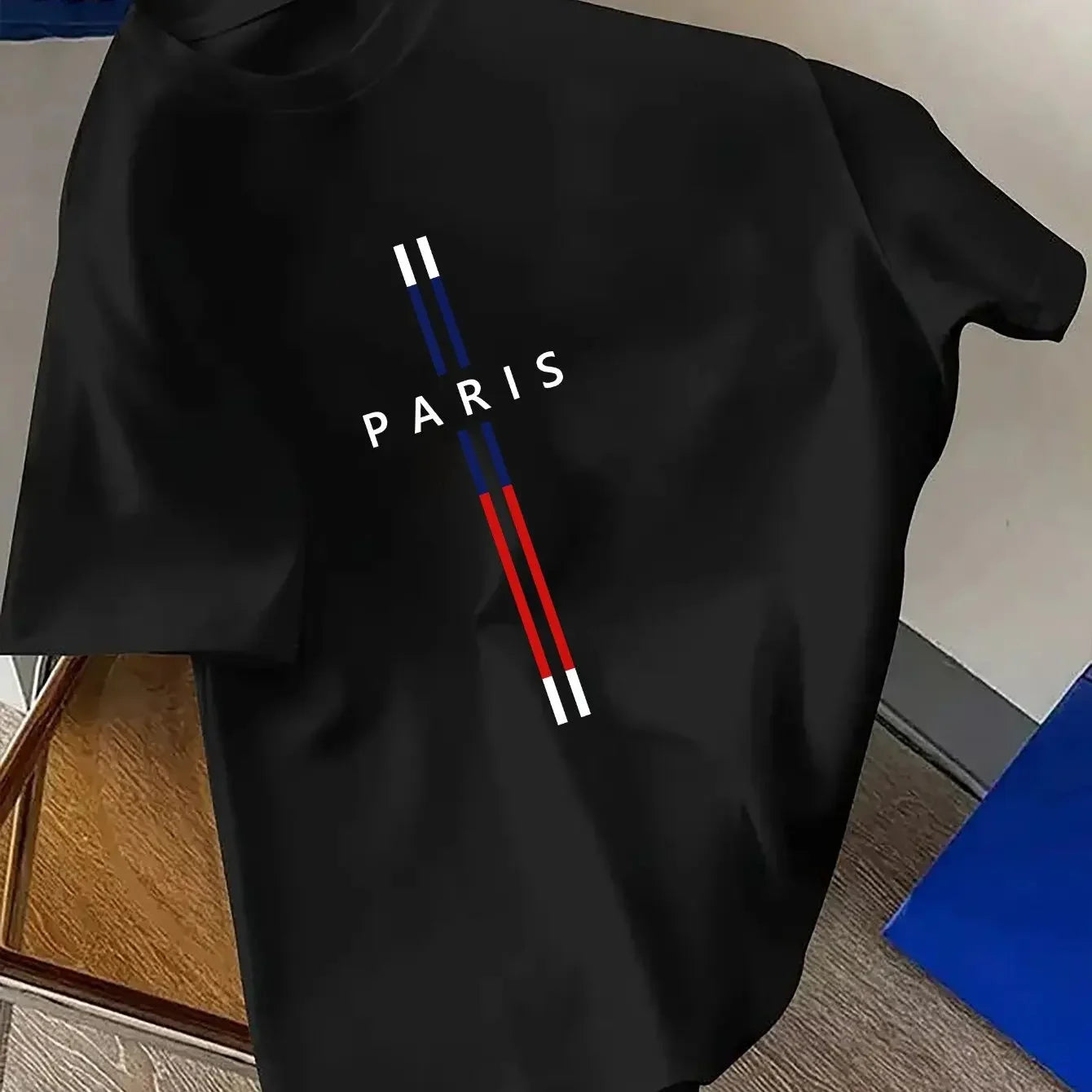 Summer Men 100% cotton fashion casual loose fit plus size Paris letter print round neck short sleeve T-shirt top