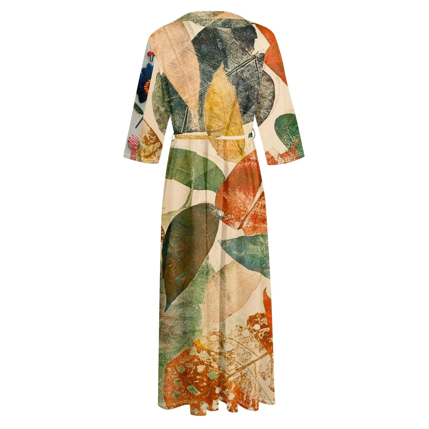 Women'S Fashion Vintage Floral Print Lapel Button Three Quarter Sleeves Strappy Dress Vestidos Verano Moda 2025 Summer Dress