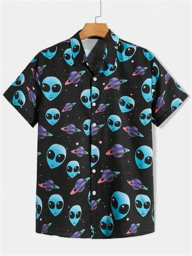Men's Astronaut Printed Shirts 2023 Summer Short Shirt Men's