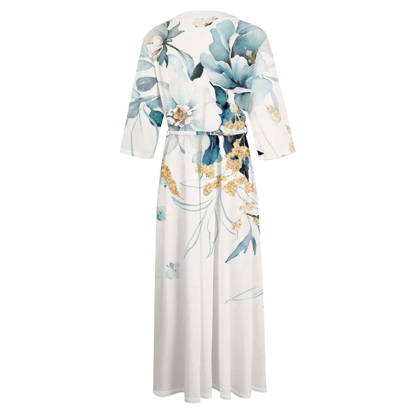 Women'S Fashion Vintage Floral Print Lapel Button Three Quarter Sleeves Strappy Dress Vestidos Verano Moda 2025 Summer Dress