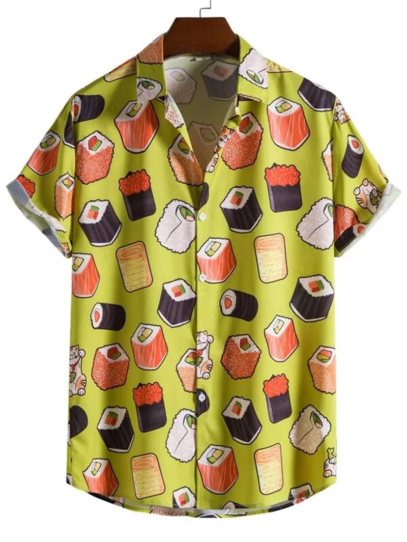 Men's Astronaut Printed Shirts 2023 Summer Short Shirt Men's