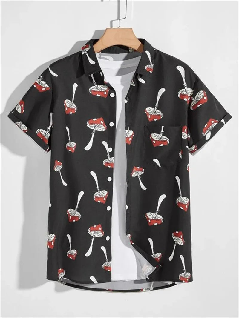Men's Astronaut Printed Shirts 2023 Summer Short Shirt Men's