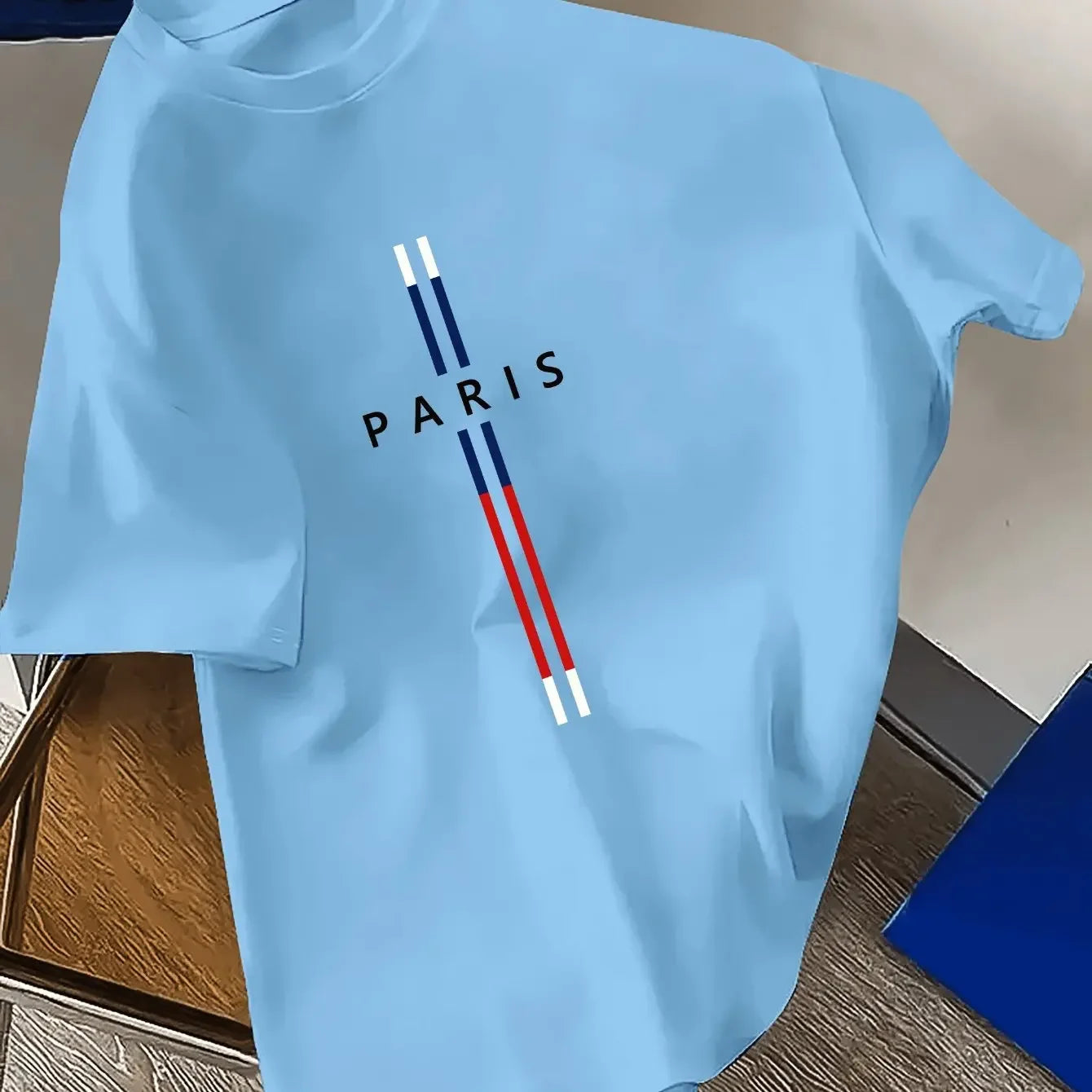 Summer Men 100% cotton fashion casual loose fit plus size Paris letter print round neck short sleeve T-shirt top