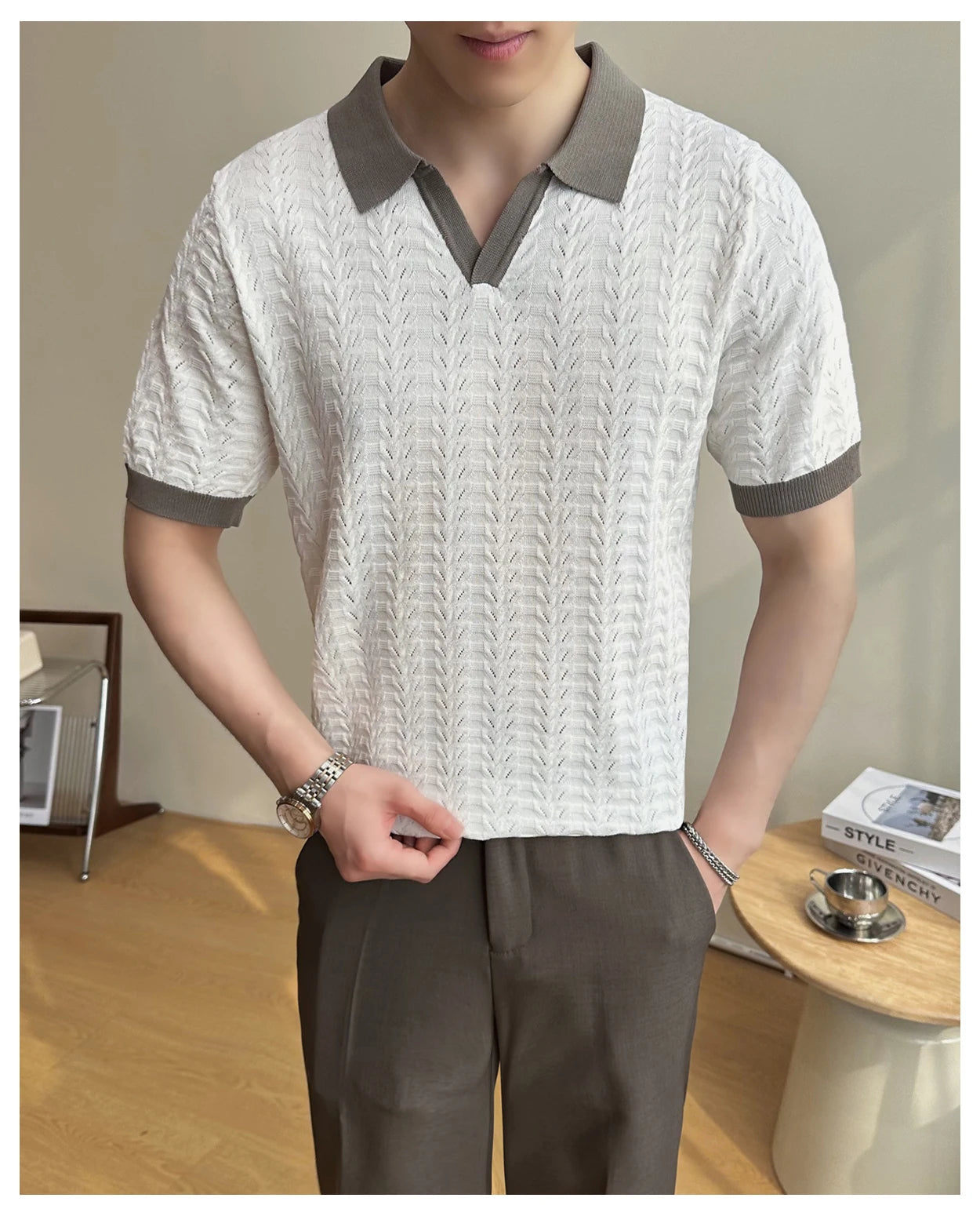 Men's 2025 Summer New Knitwear, Versatile Breathable Hollow Thin Short Sleeve Polo Shirt Fashion Plus Size Shirt Polo Shirt