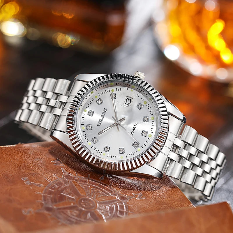 New Fashion Luxury Brand Watches  Golden Full Steel Quartz Wrist Watch For Men Date Business Clock