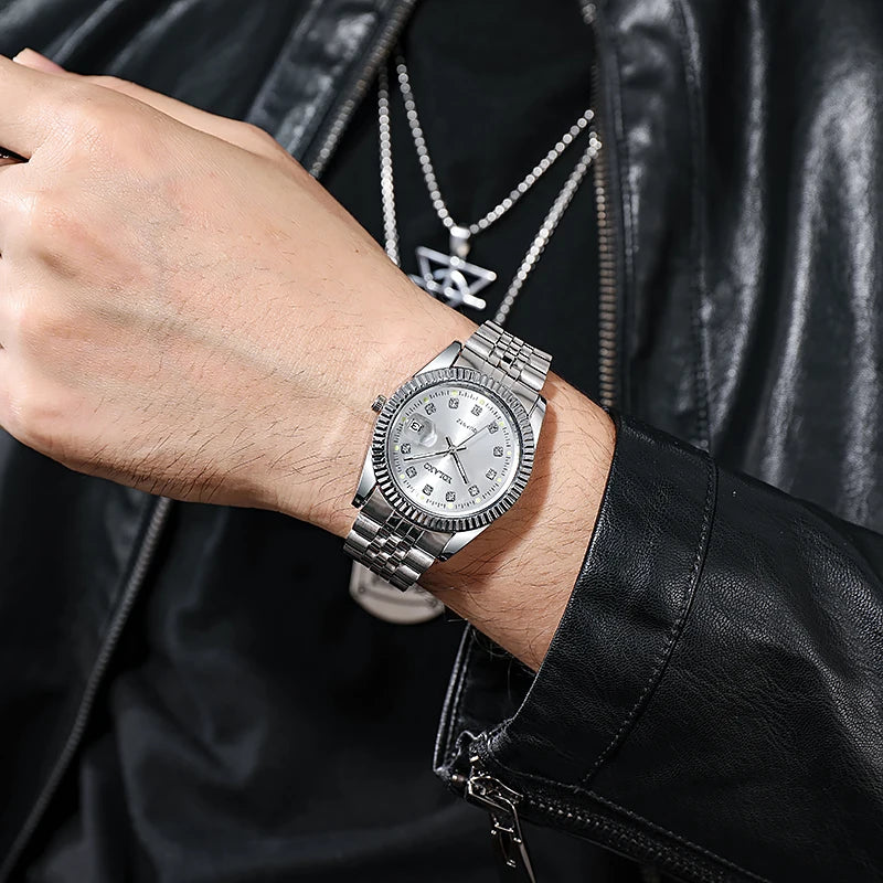New Fashion Luxury Brand Watches  Golden Full Steel Quartz Wrist Watch For Men Date Business Clock
