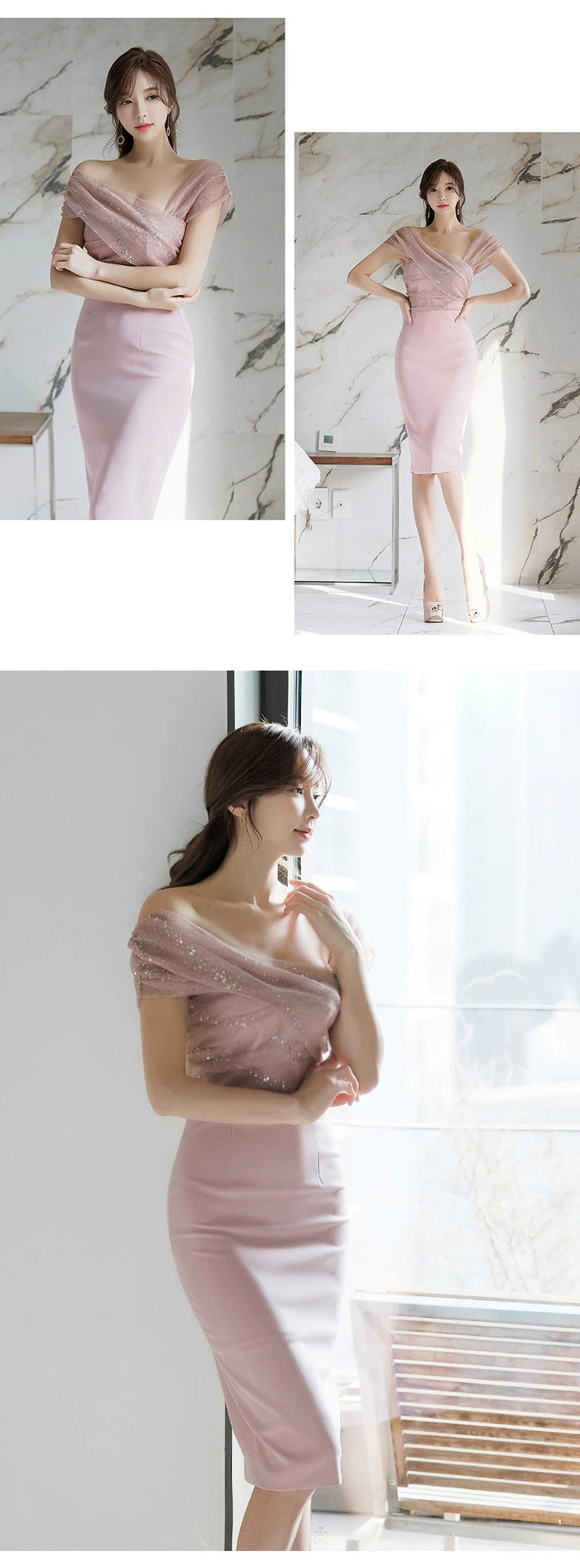 Fashion Evening Dress Women Ladies Clothes Elegant Sparkly Shiny Sequin Sexy Off-Shoulder Backless Midi Party Prom Mujer Vestido