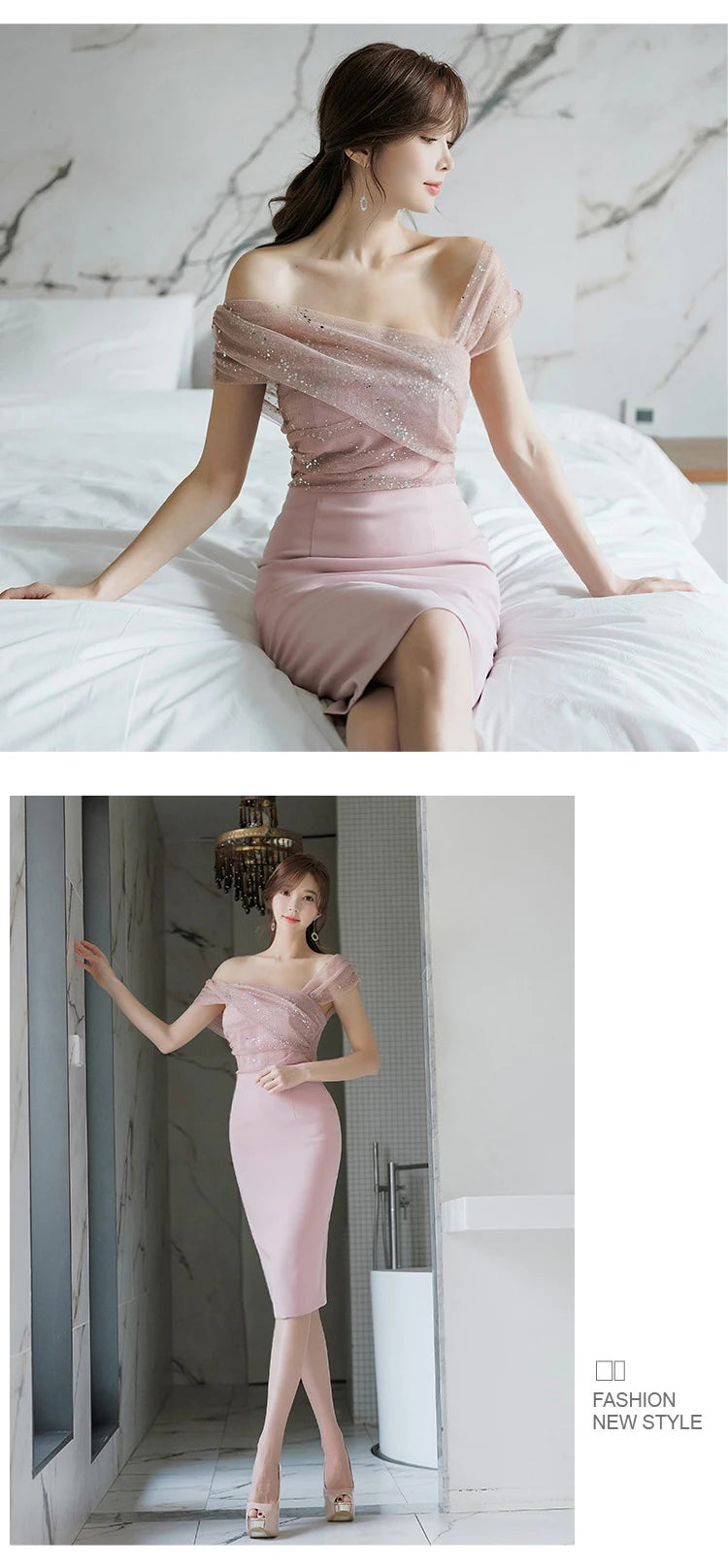 Fashion Evening Dress Women Ladies Clothes Elegant Sparkly Shiny Sequin Sexy Off-Shoulder Backless Midi Party Prom Mujer Vestido