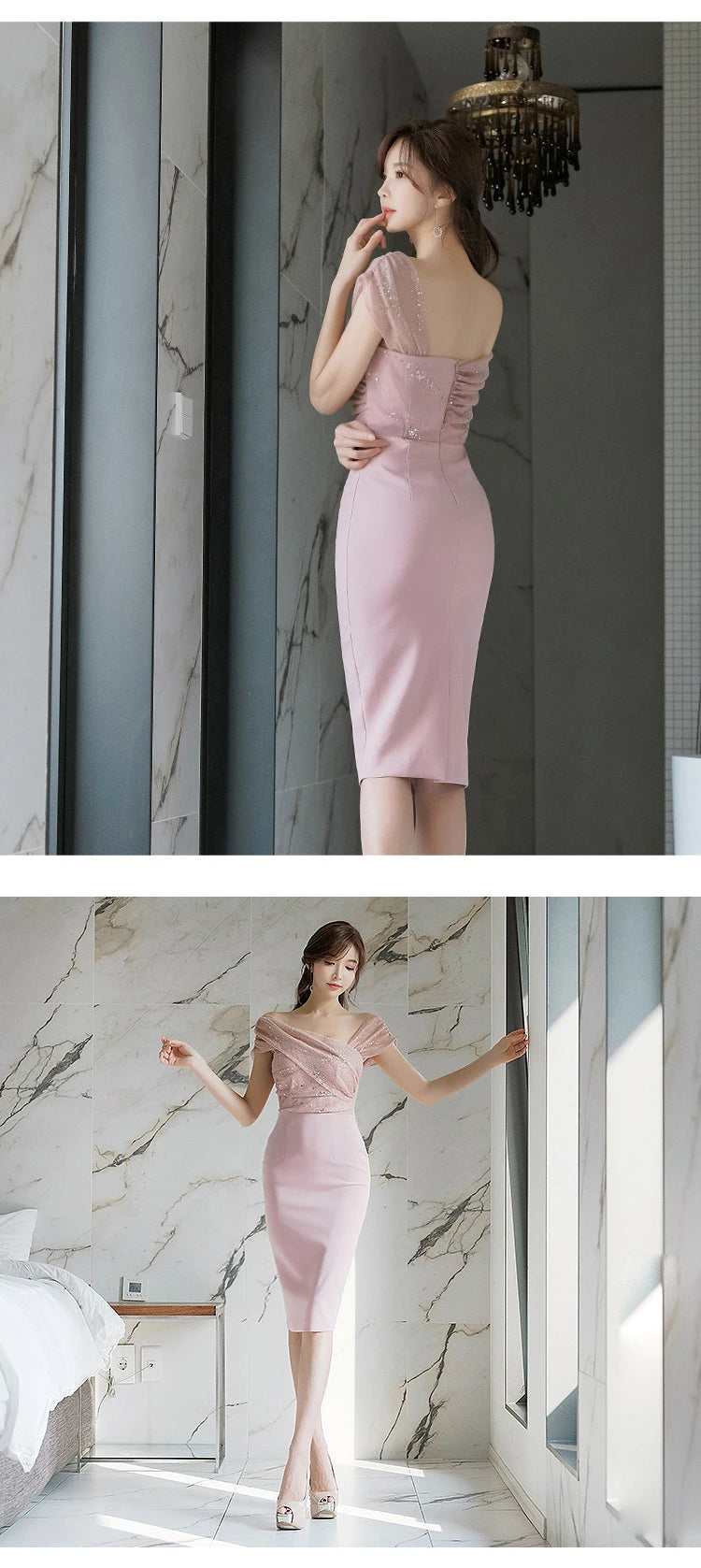 Fashion Evening Dress Women Ladies Clothes Elegant Sparkly Shiny Sequin Sexy Off-Shoulder Backless Midi Party Prom Mujer Vestido