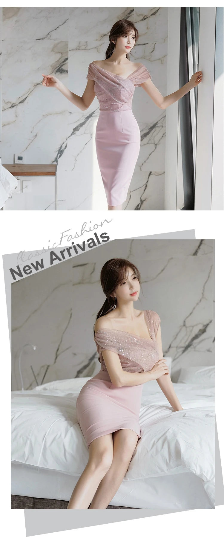 Fashion Evening Dress Women Ladies Clothes Elegant Sparkly Shiny Sequin Sexy Off-Shoulder Backless Midi Party Prom Mujer Vestido