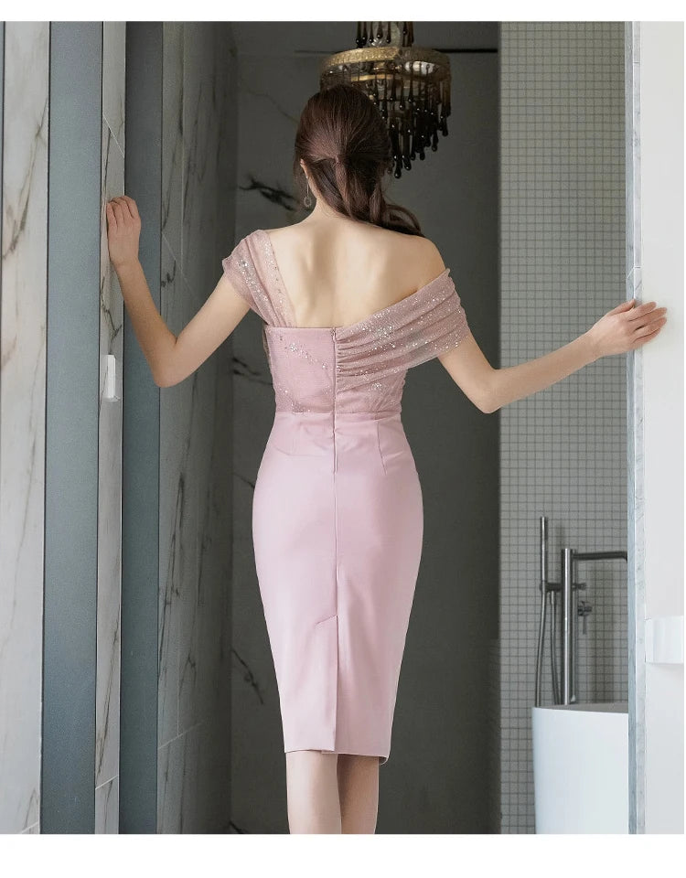 Fashion Evening Dress Women Ladies Clothes Elegant Sparkly Shiny Sequin Sexy Off-Shoulder Backless Midi Party Prom Mujer Vestido