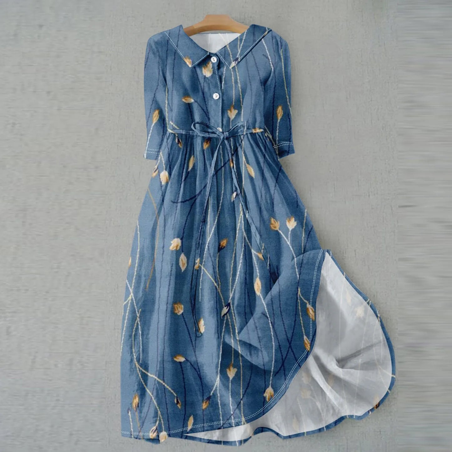 Women'S Fashion Vintage Floral Print Lapel Button Three Quarter Sleeves Strappy Dress Vestidos Verano Moda 2025 Summer Dress