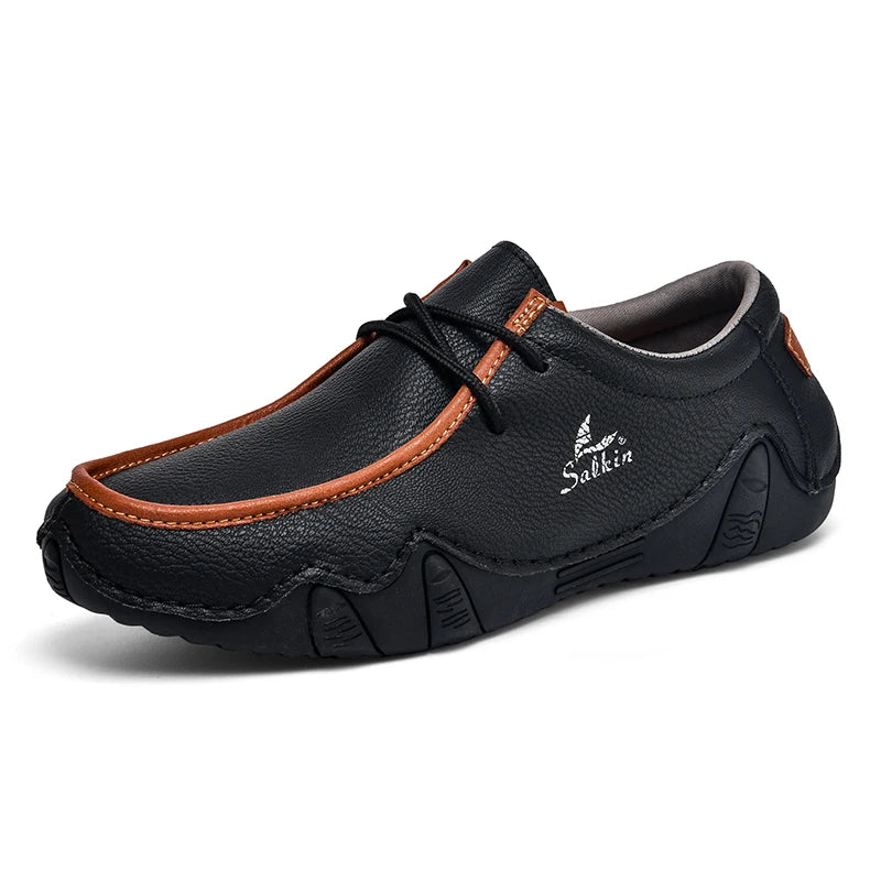 Handmade Leather Casual Men Shoes Design Sneakers Man Loafers Breathable Low Top Flat Shoes Driving Plus Size