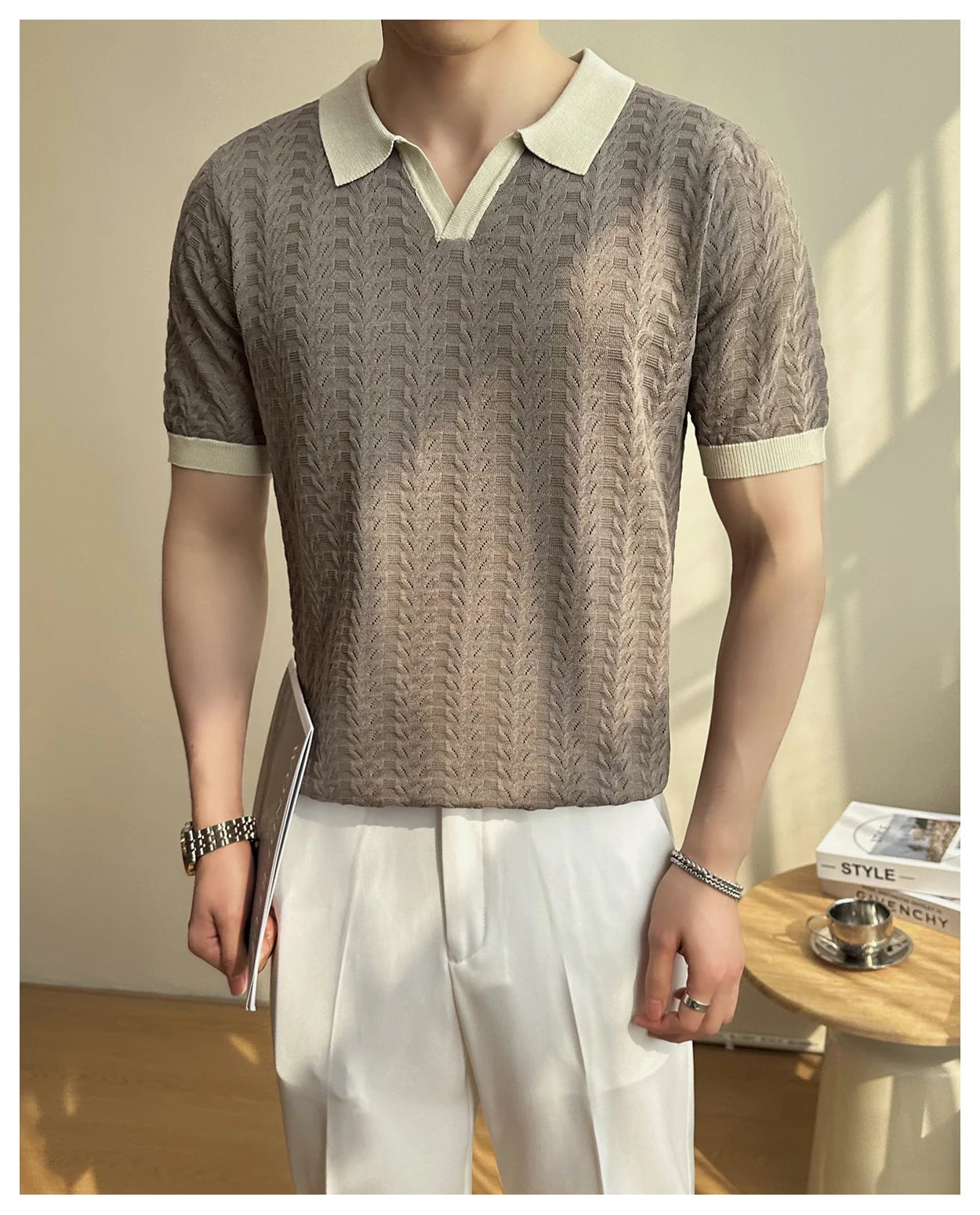 Men's 2025 Summer New Knitwear, Versatile Breathable Hollow Thin Short Sleeve Polo Shirt Fashion Plus Size Shirt Polo Shirt