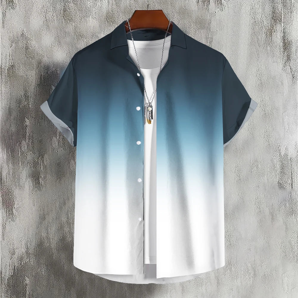 Men'S Shirt Summer Color Gradient Lapel Shirts For Men Colorful Simple 3d Print Basic Men'S Shirt Tops Casual Short Sleeve