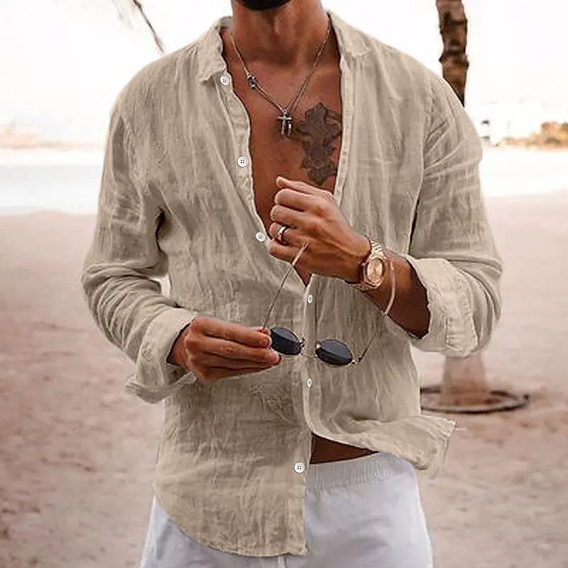 Men's Summer Shirt Cotton Linen Long