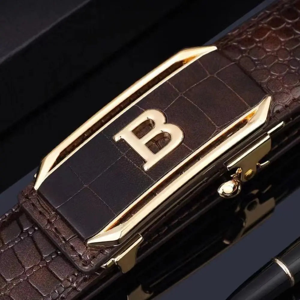 Casual Black Coffee Business Leather Belt Luxury Design Trendy Brand Automatic Buckle Waist Belt Man Crocodile Pattern Waistband
