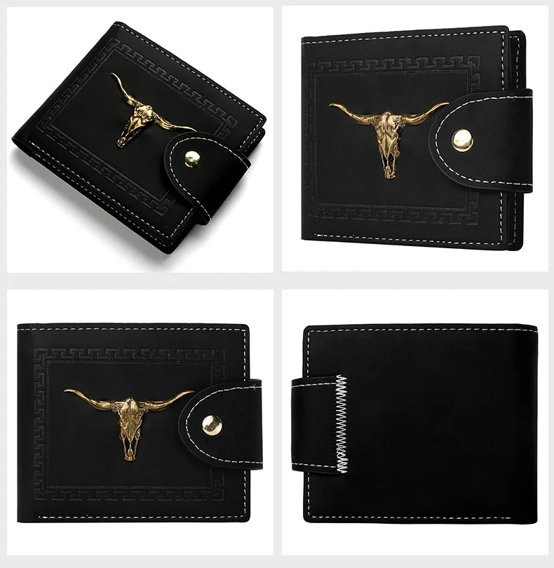 New Men's Wallet Short Multi-Function Multi-Card Slot Metal Bull Label Luxury Wallet Zipper Designer Small Slim Wallet