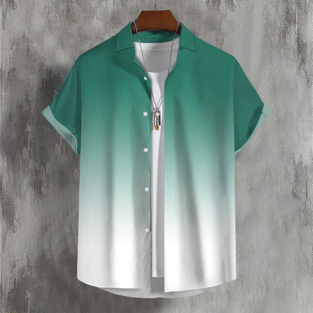 Men'S Shirt Summer Color Gradient Lapel Shirts For Men Colorful Simple 3d Print Basic Men'S Shirt Tops Casual Short Sleeve
