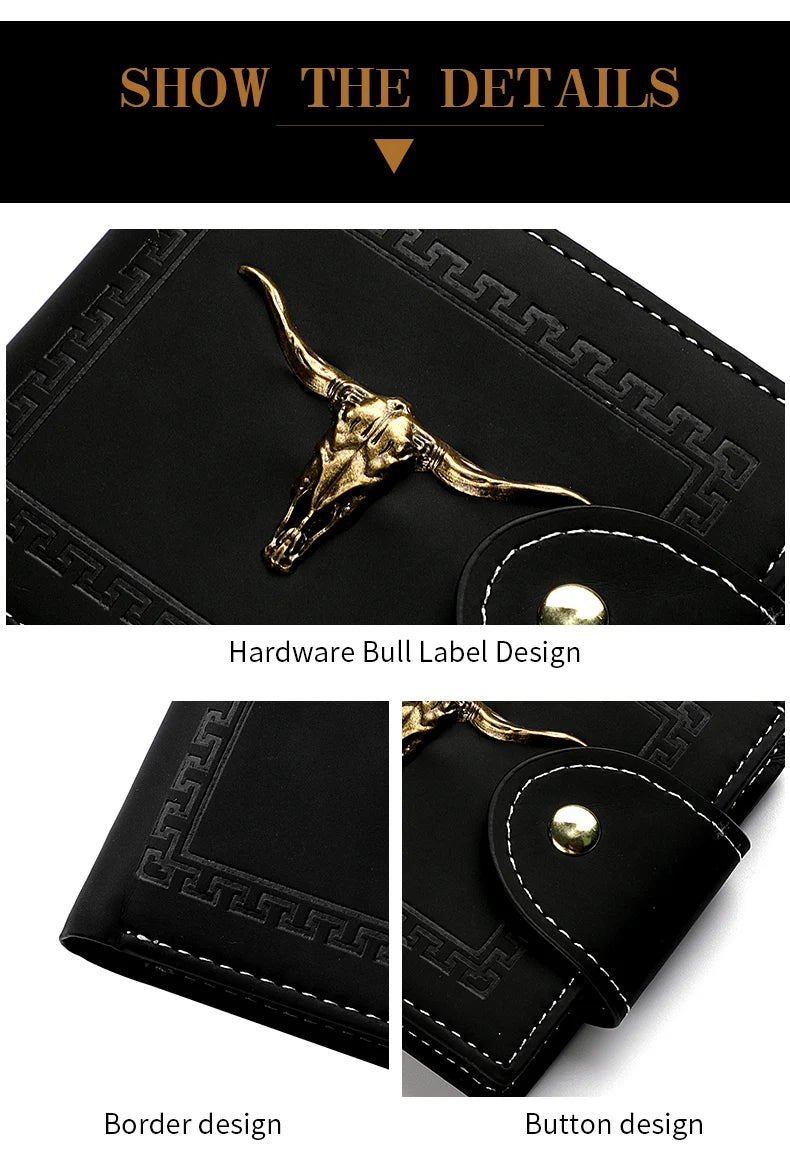 New Men's Wallet Short Multi-Function Multi-Card Slot Metal Bull Label Luxury Wallet Zipper Designer Small Slim Wallet