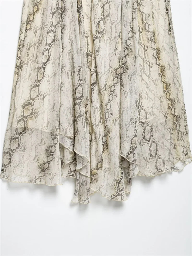 Women's Dresses Spring 2025 New Wide Hem Printed Skirt Irregular Design Personality Fashion Elegant and Versatile Beach Vacation