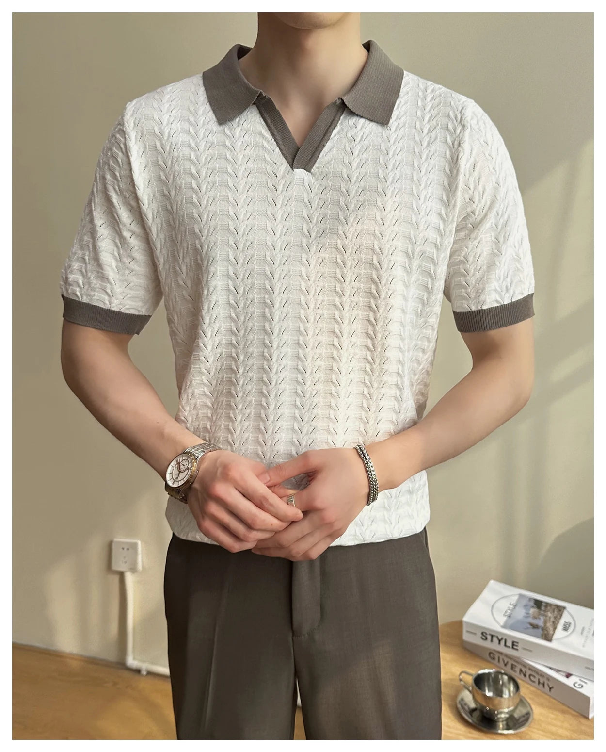 Men's 2025 Summer New Knitwear, Versatile Breathable Hollow Thin Short Sleeve Polo Shirt Fashion Plus Size Shirt Polo Shirt