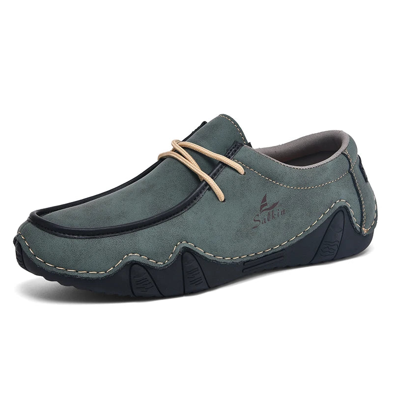 Handmade Leather Casual Men Shoes Design Sneakers Man Loafers Breathable Low Top Flat Shoes Driving Plus Size