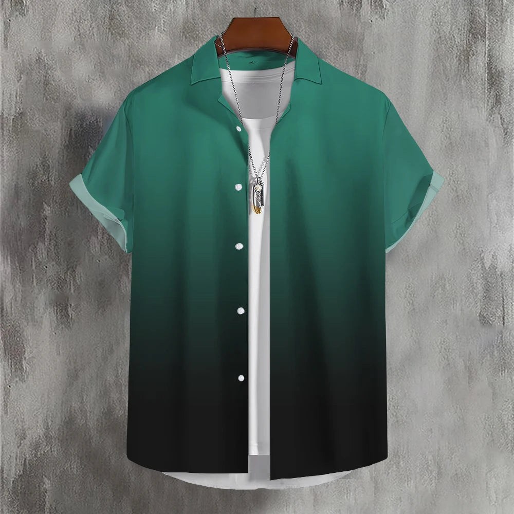 Men'S Shirt Summer Color Gradient Lapel Shirts For Men Colorful Simple 3d Print Basic Men'S Shirt Tops Casual Short Sleeve