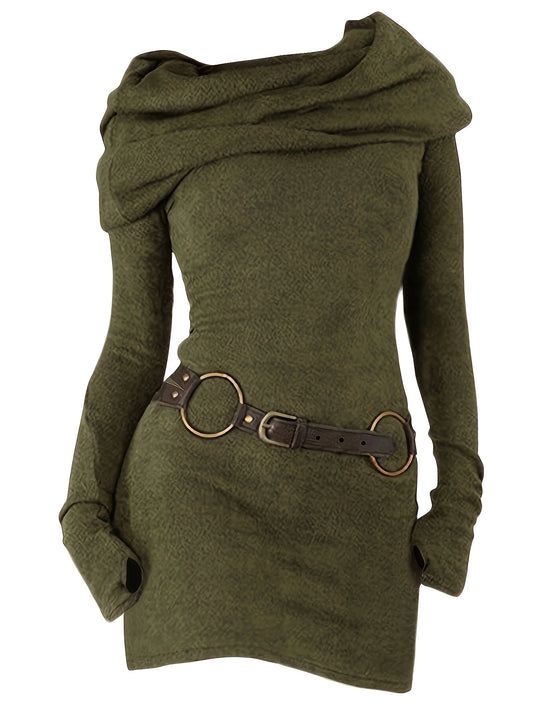 European and  fashion women's temperament commuter pile collar solid color knitted dress