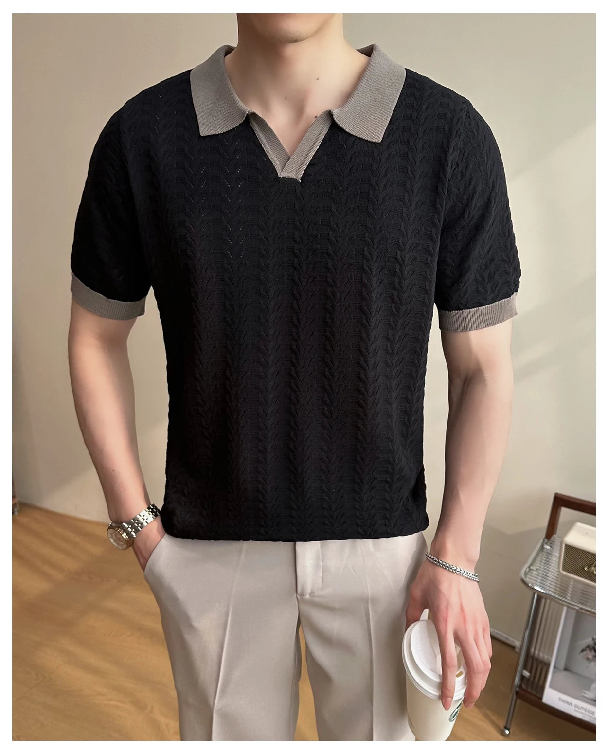 Men's 2025 Summer New Knitwear, Versatile Breathable Hollow Thin Short Sleeve Polo Shirt Fashion Plus Size Shirt Polo Shirt