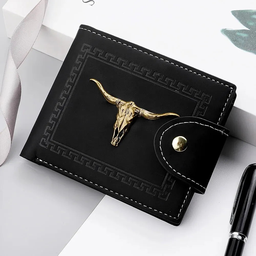 New Men's Wallet Short Multi-Function Multi-Card Slot Metal Bull Label Luxury Wallet Zipper Designer Small Slim Wallet