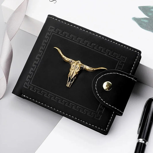New Men's Wallet Short Multi-Function Multi-Card Slot Metal Bull Label Luxury Wallet Zipper Designer Small Slim Wallet
