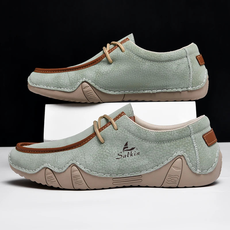 Handmade Leather Casual Men Shoes Design Sneakers Man Loafers Breathable Low Top Flat Shoes Driving Plus Size