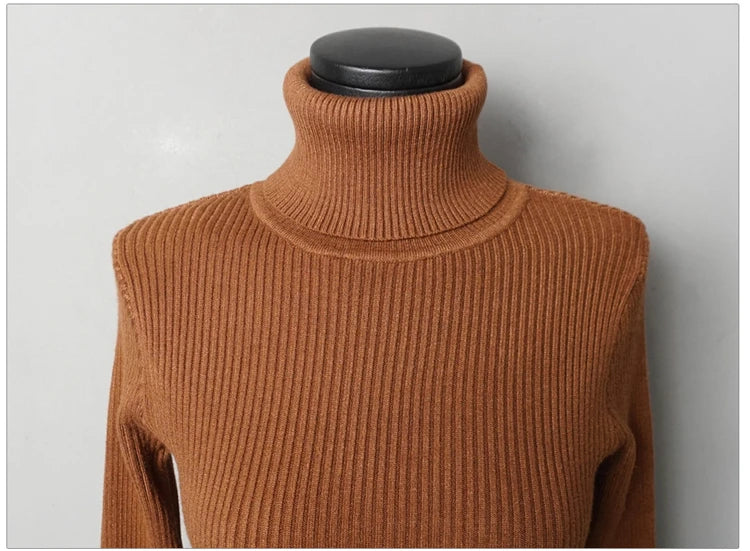 Women Turtleneck Warm Bodycon Dress Long Sleeve Knit Solid Office Pullover Sexy Mini Dress for Ladies 2025