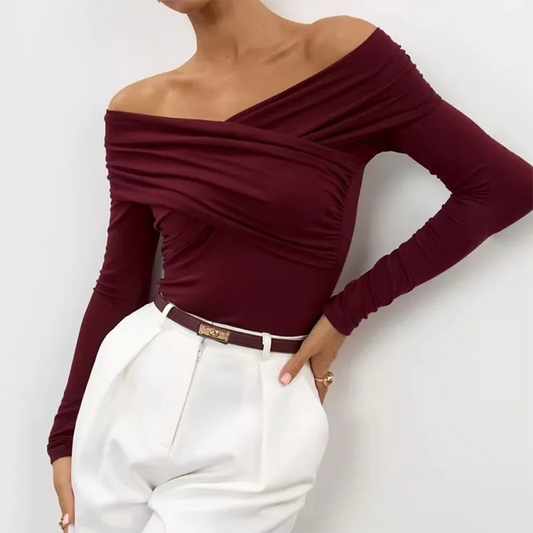 new 2025 sexy and fashionable V-neck off shoulder patchwork long sleeved slim fit versatile casual jumpsuit for woman