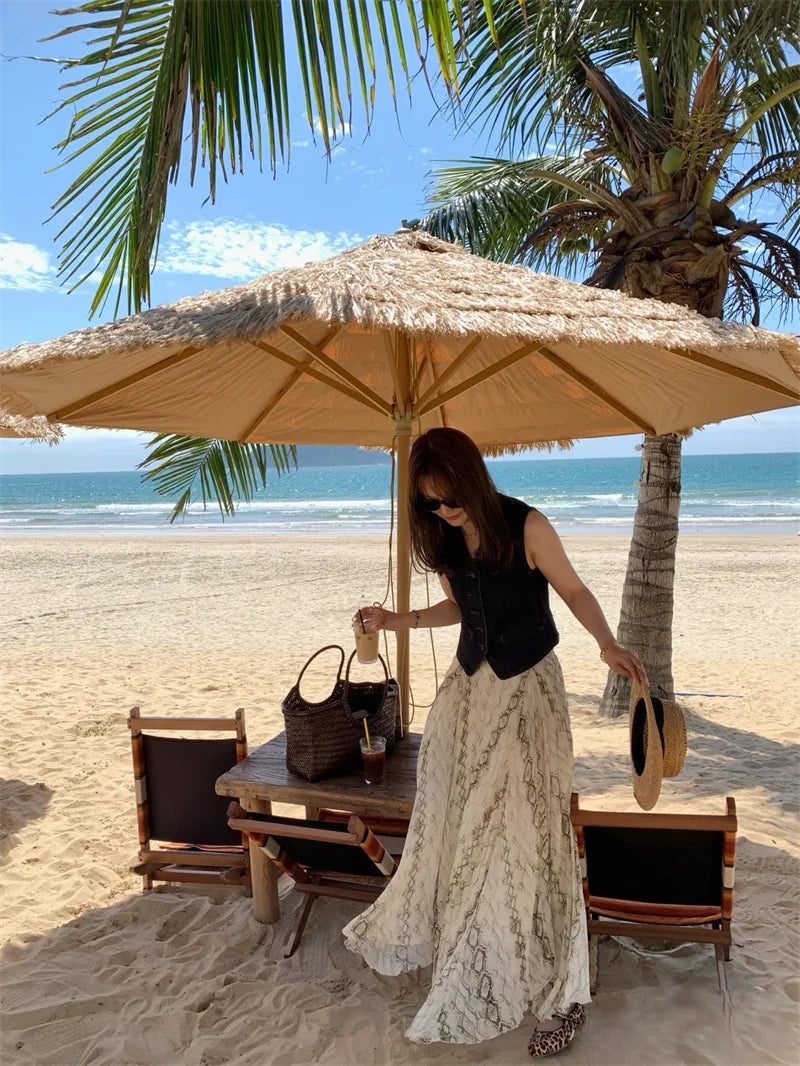 Women's Dresses Spring 2025 New Wide Hem Printed Skirt Irregular Design Personality Fashion Elegant and Versatile Beach Vacation