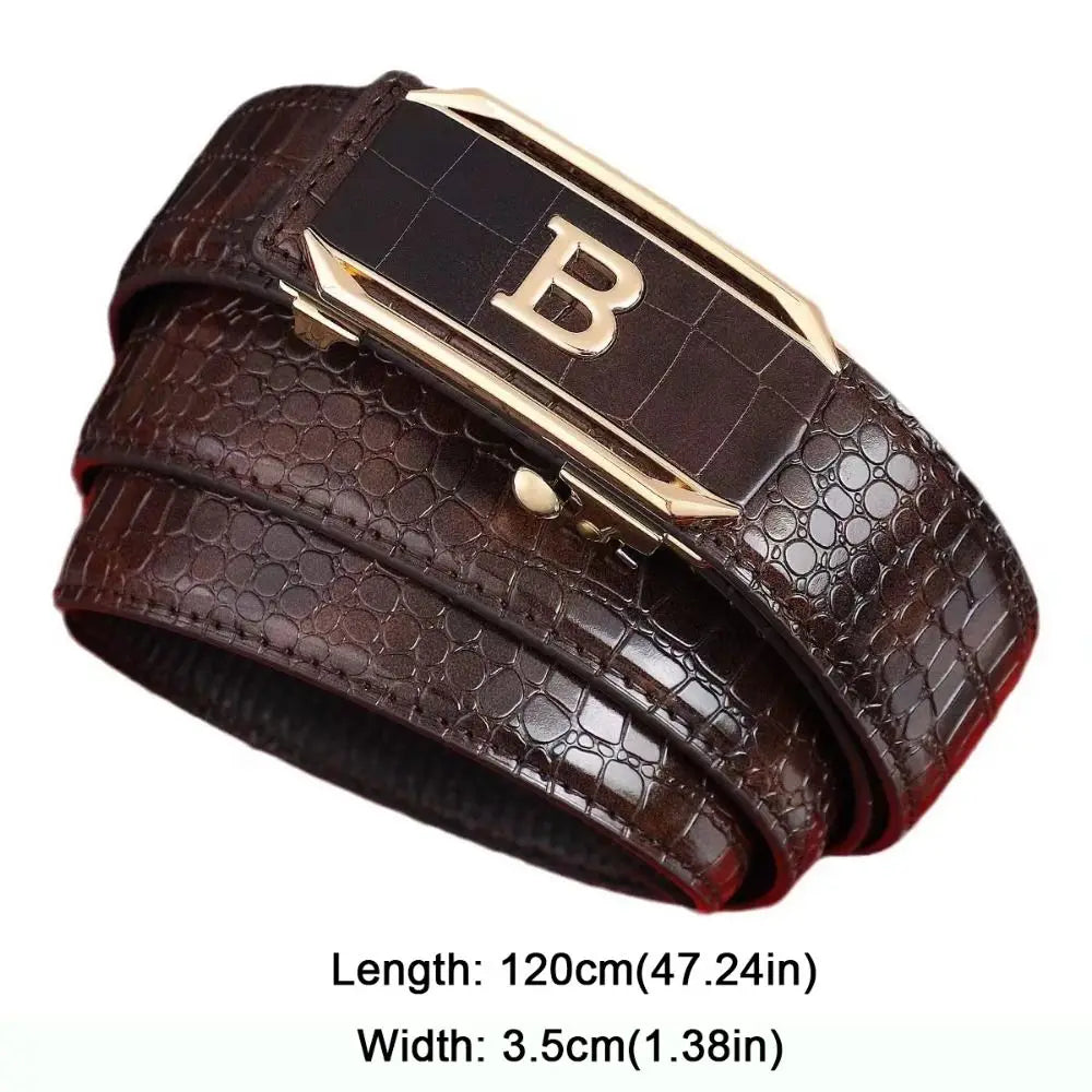 Casual Black Coffee Business Leather Belt Luxury Design Trendy Brand Automatic Buckle Waist Belt Man Crocodile Pattern Waistband